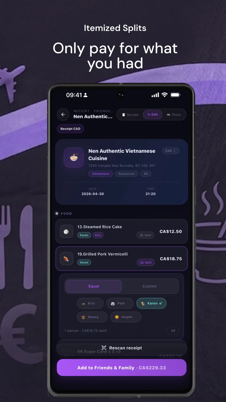 dvup — itemized splits: only pay for what you had