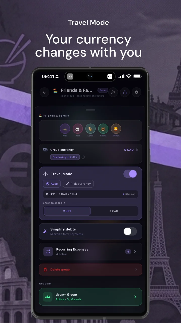 dvup — travel mode: your currency changes with you